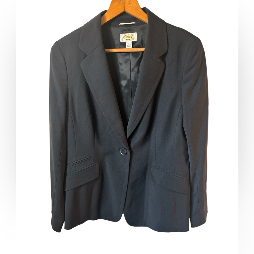 Talbots classic one button Navy blazer size 12 stretch career closet staple